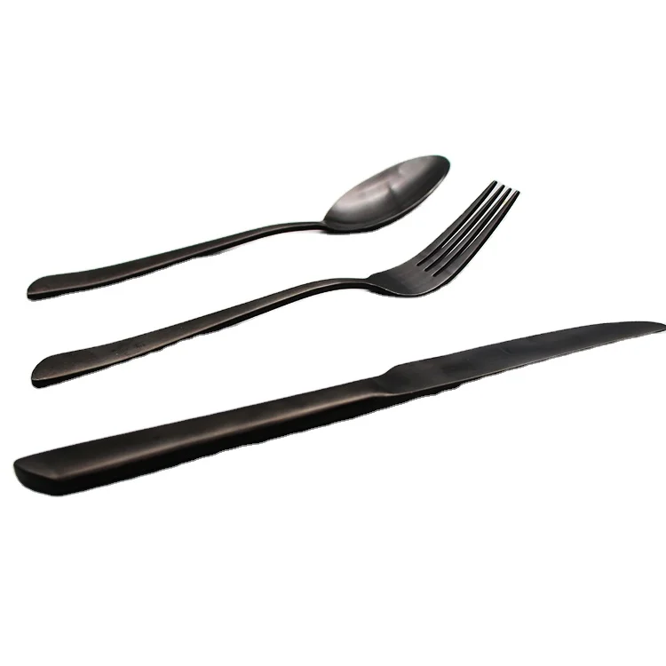 Matt Black Cutlery Set Mental Tableware Set Fork Spoon Knife Matt Black Flatware cutlery set stainless