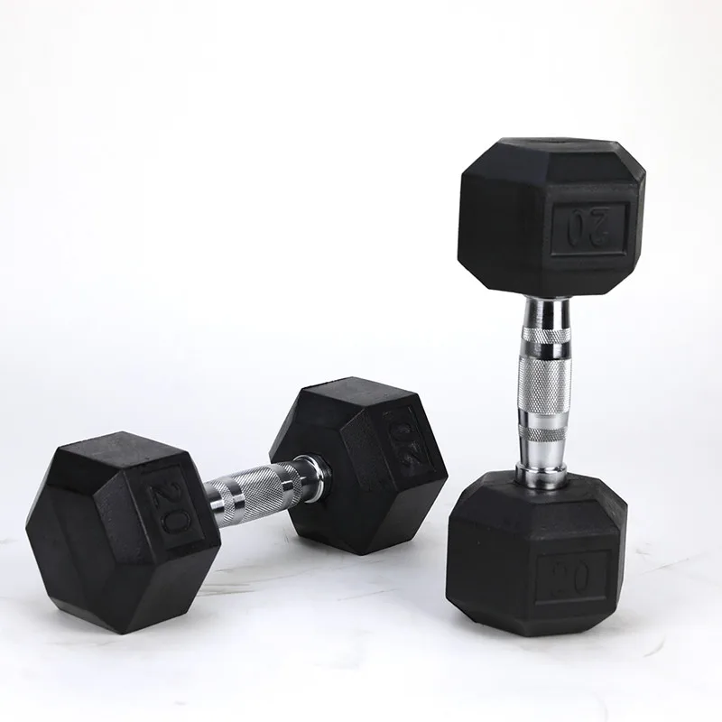 Home and commercial weight lifting rubber HEX dumbbell set kg lb