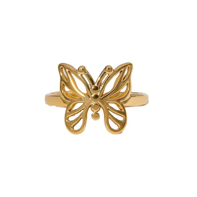 Beimai OEM ring Elegant butterfly 18K gold-plated stainless steel open women ring