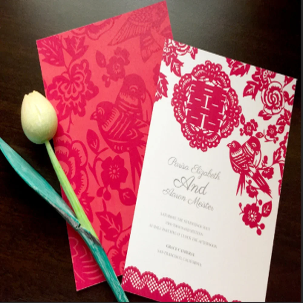 OEM Customized china supplier handwork pink color greeting cards custom printing cards greeting