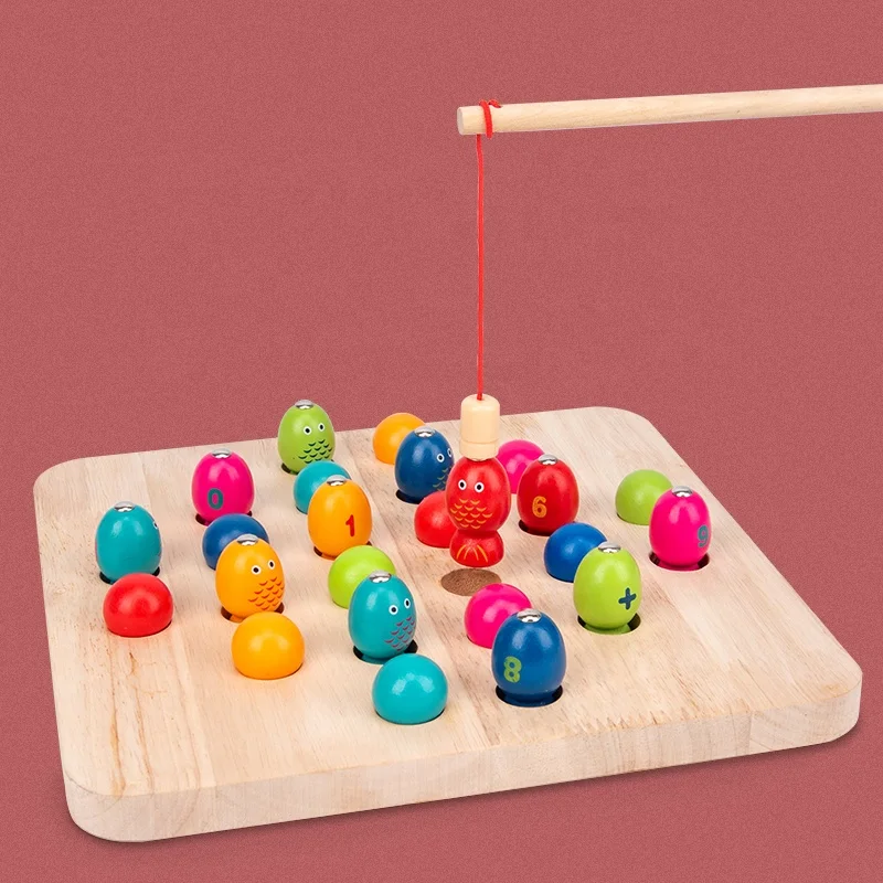 4 in 1 Multifunctional Fishing toy Memory Chess Educational toy wholesale Baby Hands-on Clip Beads Montessori Wooden Toy