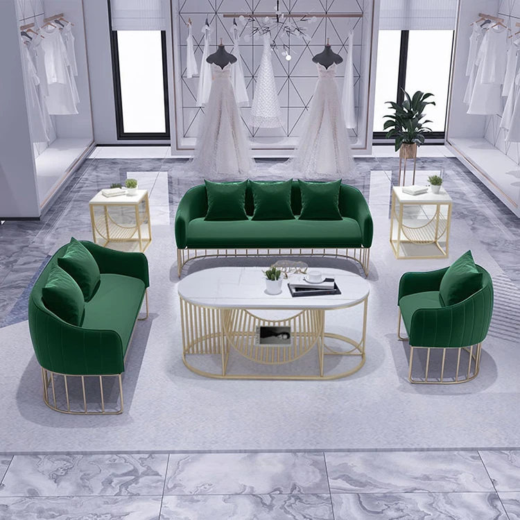 Nordic style fabric sofa metal frame simple modern shop beauty salon small sofa coffee table combination