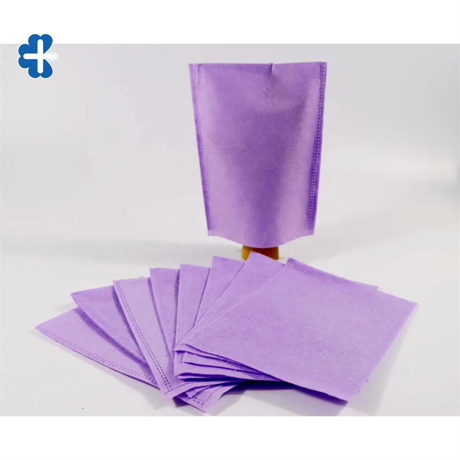 Purple Color soft Disposable Non Woven Molton Washing Gloves To Cleaning Patient Body