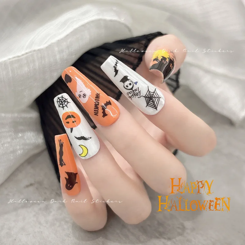 2024 Halloween nail stickers new pumpkin lantern skull little devil dark style nail stickers