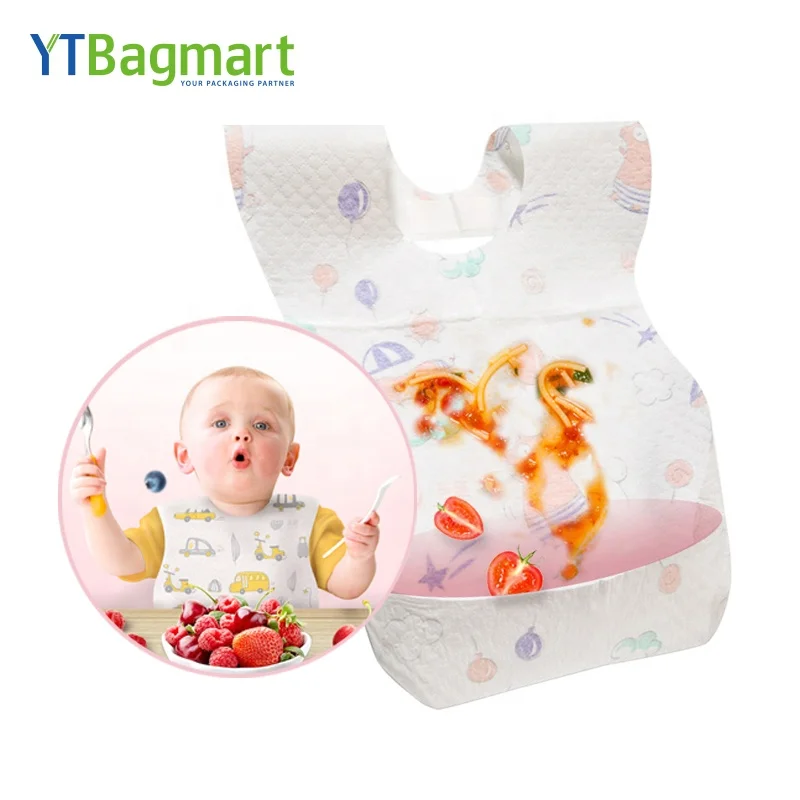 Оптовая продажа, Детский мягкий водонепроницаемый одноразовый слюнявчик из нетканой бумаги с принтом на заказ