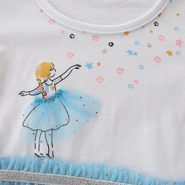 White Top And Blue Yarn Skirt Toddler Dress Girl 2-7 Year Old Girl Clothes