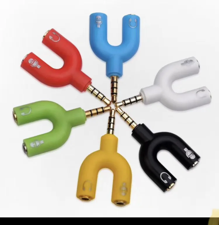 3.5mm Plug Headphone Microphone Converter Head U Type Phone Audio Connector Cable Splitter