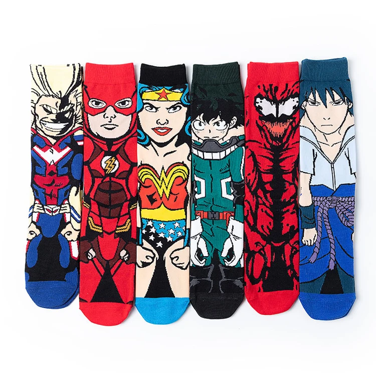 American Funny Happy Comics Men Fashion Cotton Calcetines Dibujos Animados Custom Tube Designer Meias Anime Crew Cartoon Socks