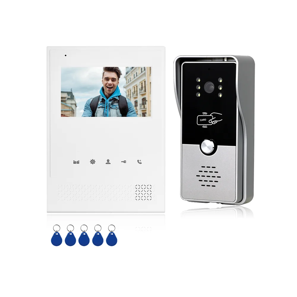 Video Door Phone Intercom System with 4.3 Inch Monitor Support Unlock Doorphone Video Intercom Doorbell for Multi-Apartment