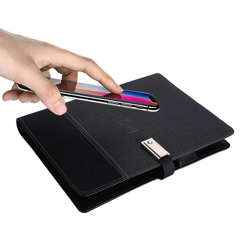 Embossed Synthetic Journal diary leather Notebook notebook power bank with flash drive pen holder