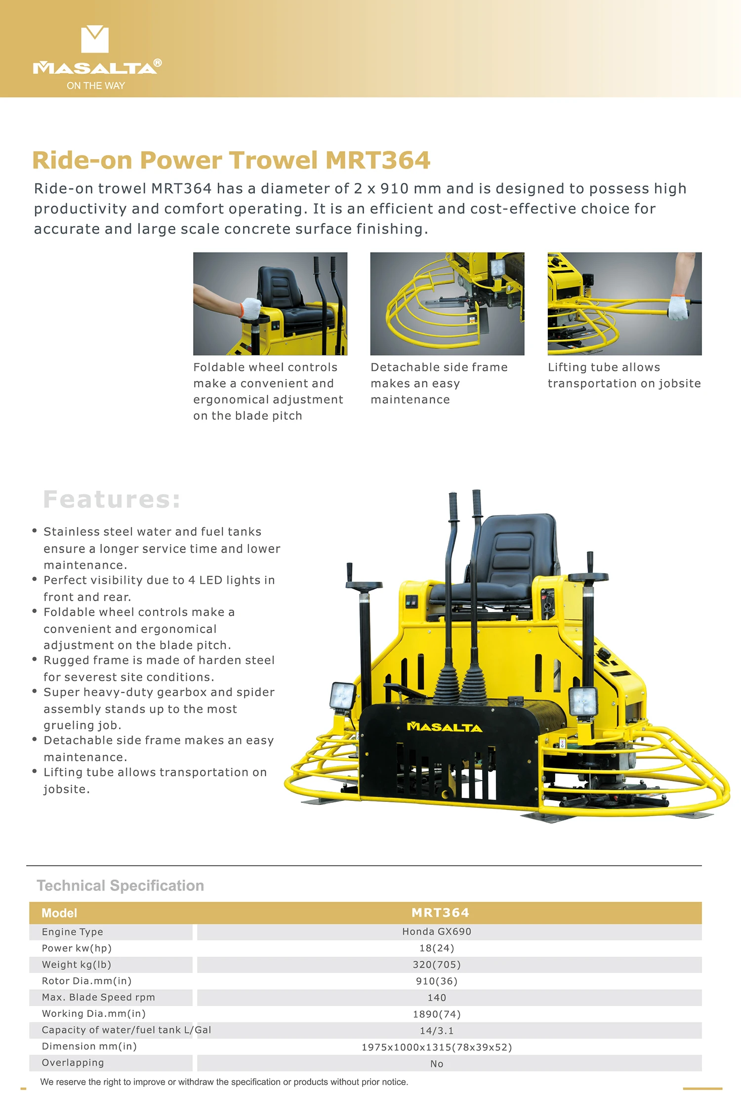 Masalta Factory Price Ride On Power Float Concrete Trowels Machine Construction Equipment China Machinery OEM ODM Manufacturer