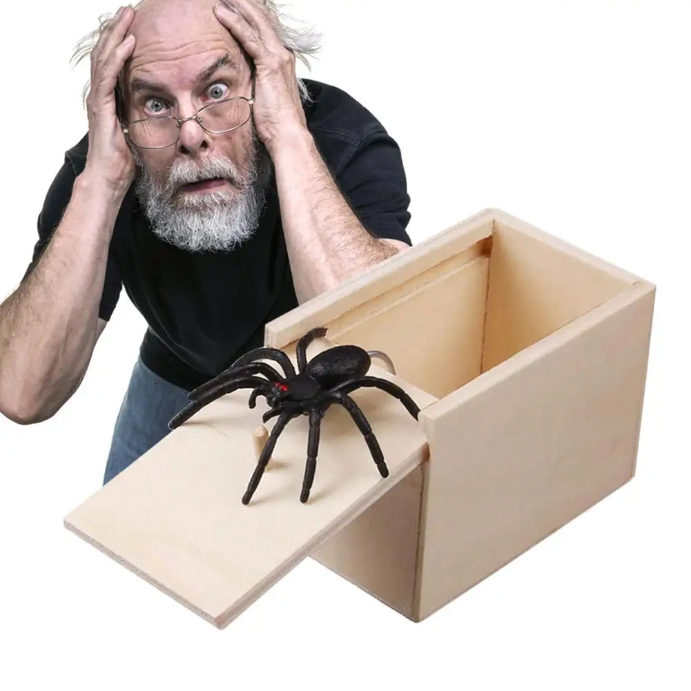New Trick Spider Funny Scare Box Wooden Hidden Box Quality Prank Wooden Scare Box Fun Game Prank Toy Halloween Gift