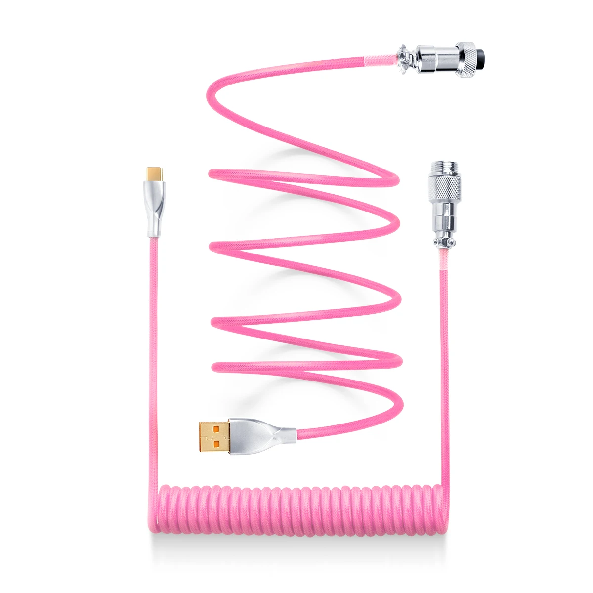 Metal Aviator Type C Coiled Cable Custom Mechanical Keyboard  Double Sleeved Nylon Data Cable