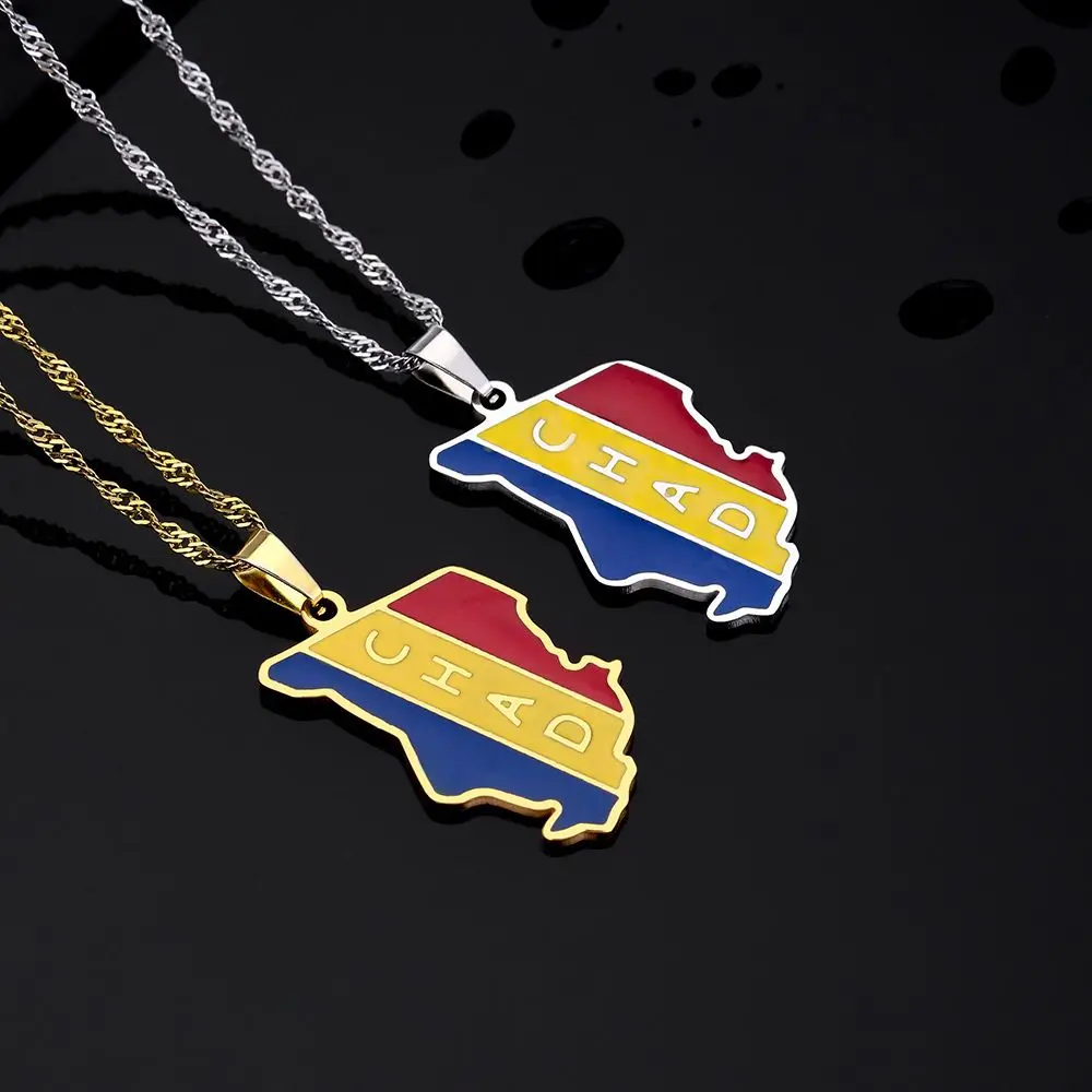 Fashion popular Stainless Steel jewelry Map Pendant Necklace Chad Map Necklace National Flag Oil Enamel Custom Country Map