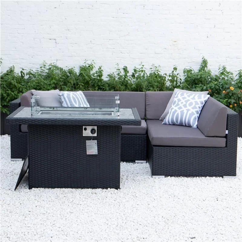 Rattan Garden Furniture Sofa Outdoor Lounge Set with fire pit table