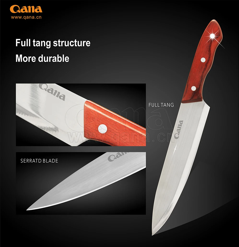 QANA Factory Wholesale OEM stainless steel kitchen knives set with wood block damascus knife cheese butter fruit meat knife