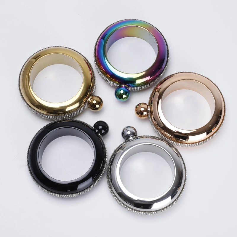 Stainless Steel Liquor 3.5oz Bangle Whiskey Wrist Hip Flask Bracelet Liquor Flask Women Round Sublimation Hip Flask