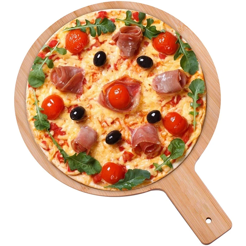 Bamboo Pizza Board 30 cm Chopping Board Serving Board with Handle  Board Pizza Plate Pizza Peel Board for Steak Cak