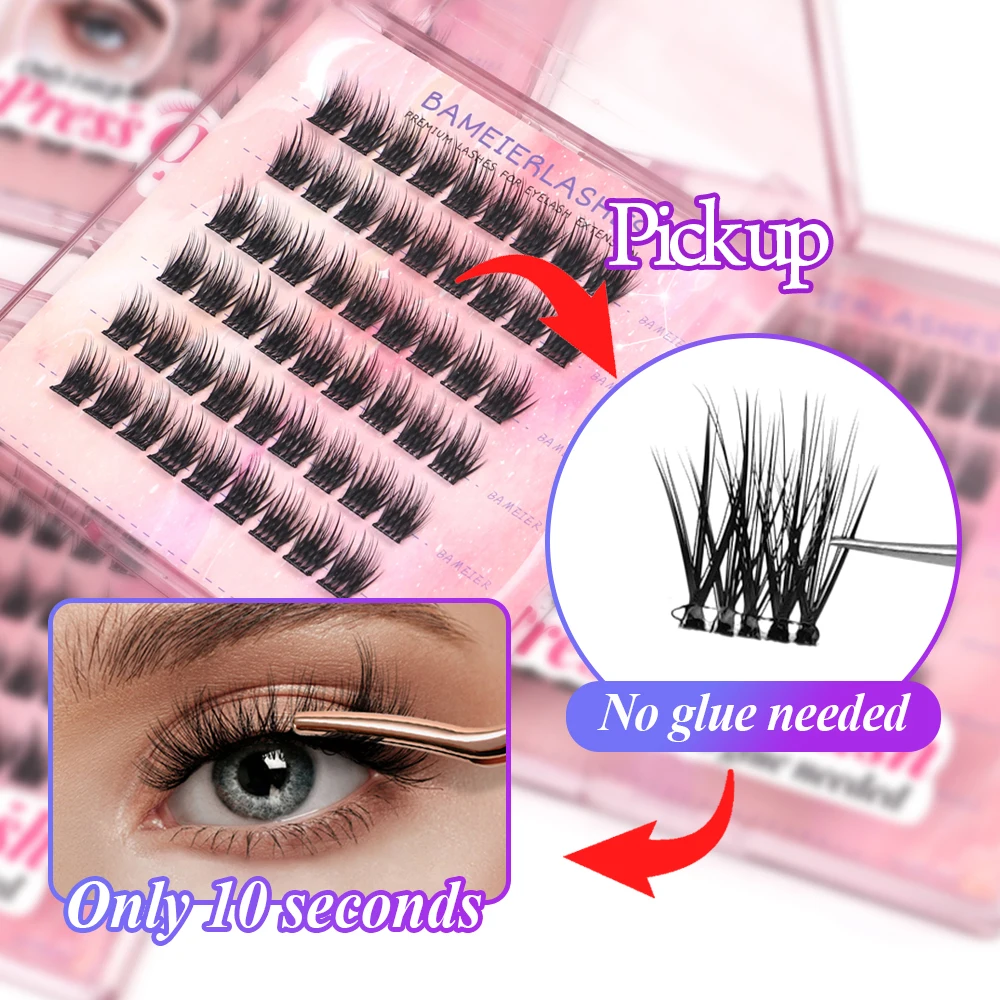 Pre Glued Self-adhesive Lashes Custom Logo XL Lash Tray Diy Cluster Press on Eyelash Extension with clear lash band