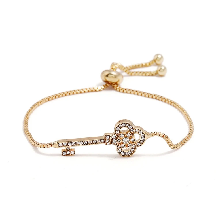 Позолоченный простой дизайн проложить Ключ Кулон Лариат регулируемый браслет для женщин