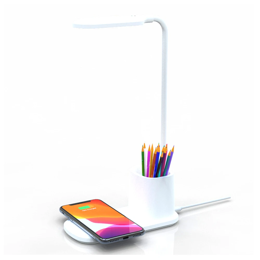 
2021 Popular Type-C Desk LED Office School Desk Lamp White Wireless Charger 