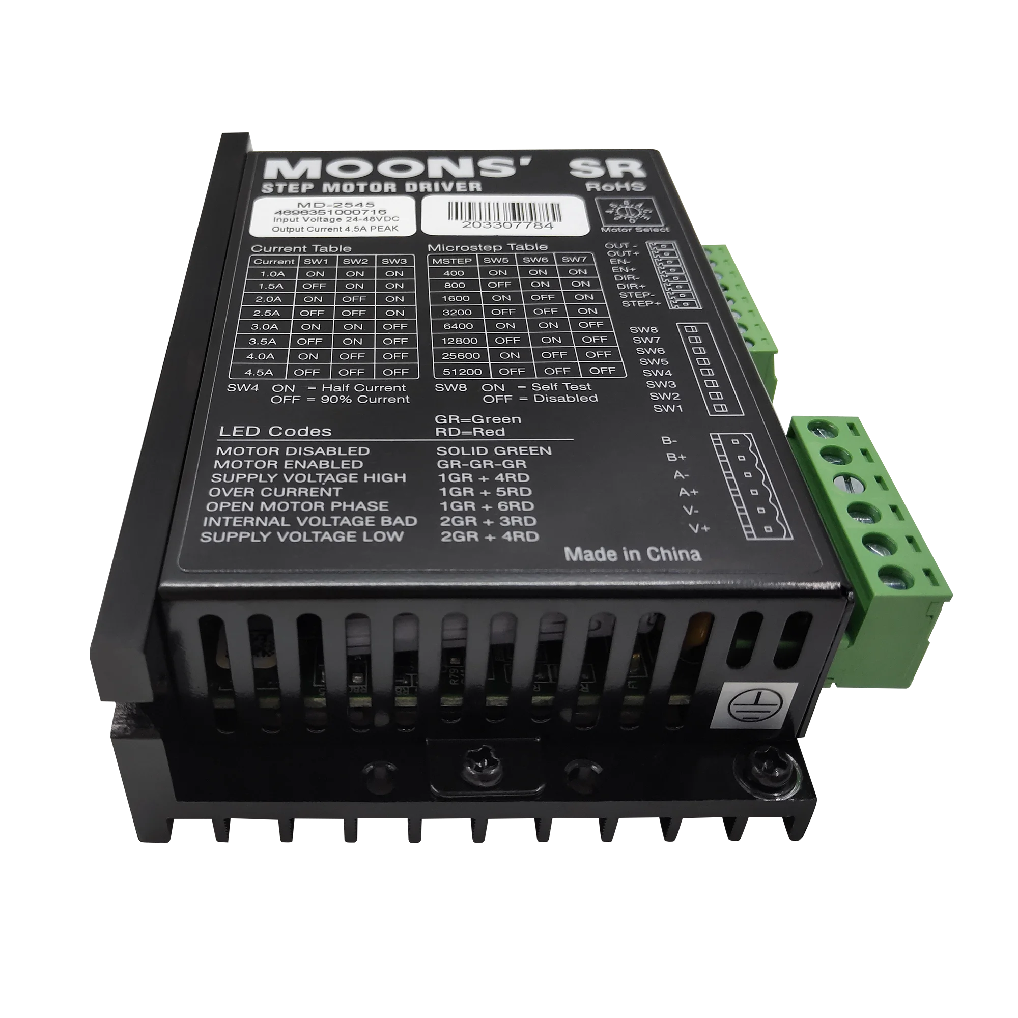 MOONS CNC Stepper Motor Driver 1.0-4.5A 24-45VDC 1/256 Micro-Step Resolutions for Nema 17 and 23 Stepper Motor