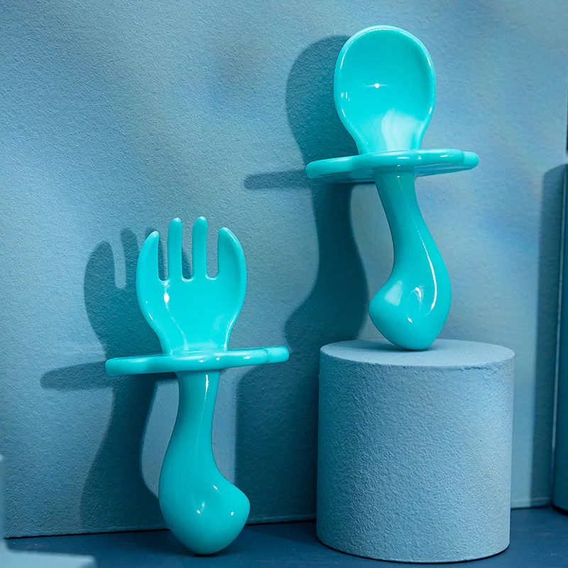 Оптовая продажа без Bpa пластиковая короткая ручка подходит для кормления детей набор ложек и вилок детской посуды