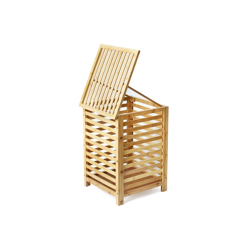 Bamboo Laundry Hamper Basket with Removable Fabric Liner and Decorative Wood Slats