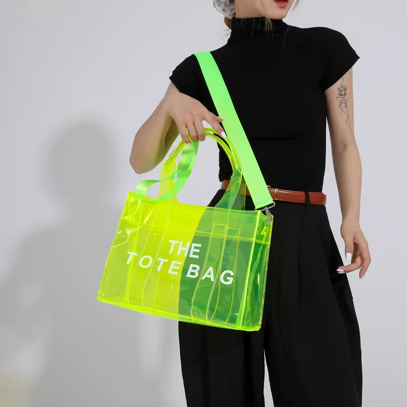 Customized Logo Transparent Handbag Fashion Luxury Transparent PVC Shopping Bag Ladies Shoulder Bag