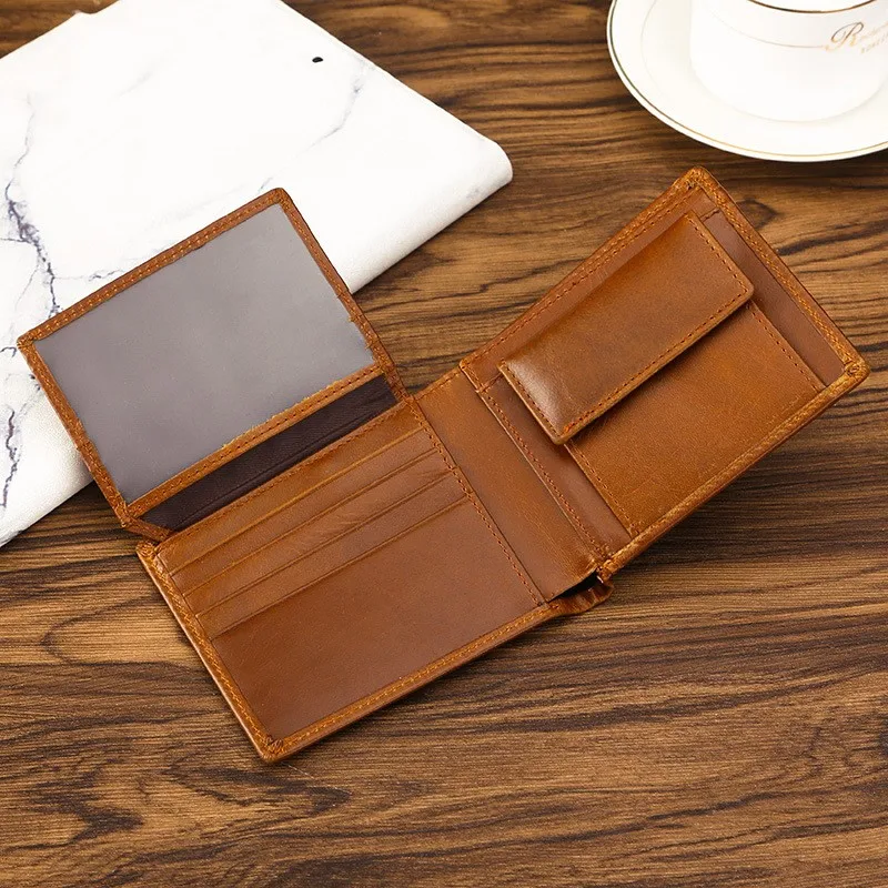New Fashion Mens Brown Vintage RealLeather Short Slim Wallet  Bifold Leather Wallet For Men