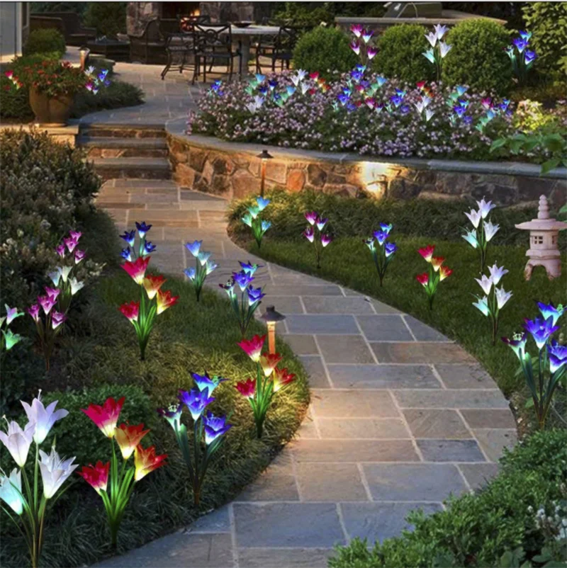 
Outdoor colorful decoration 4 led landscape solar garden light led Lily flower lights 