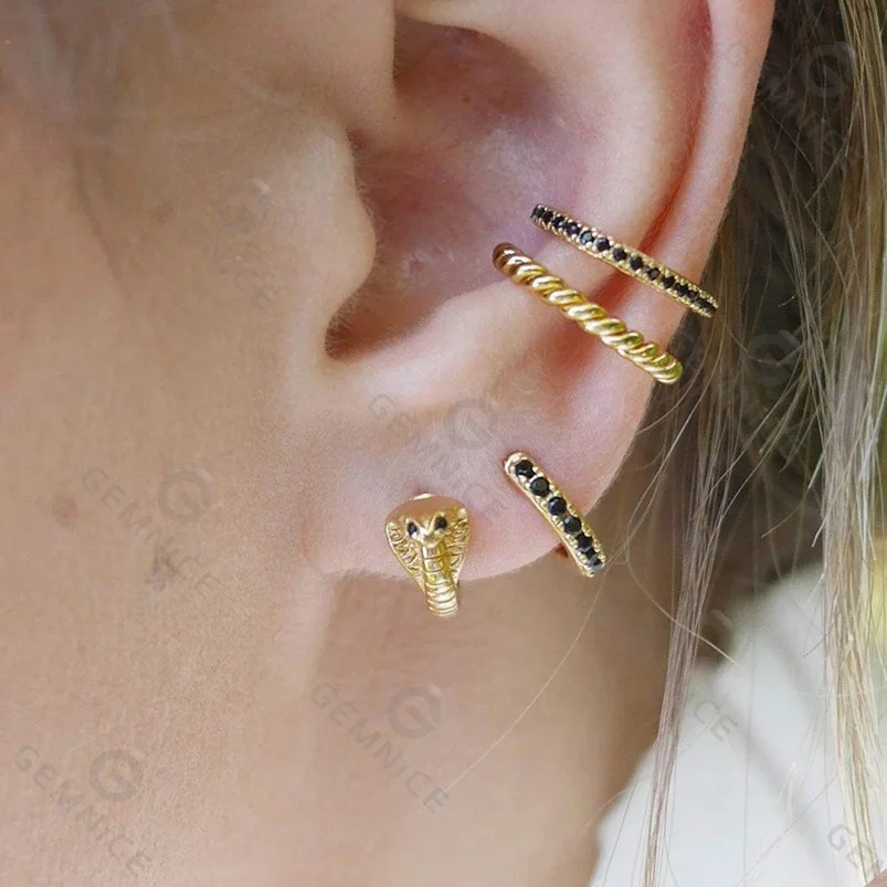 Gemnel 925 silver 18k gold plated zircon animal snake hoop earrings for women