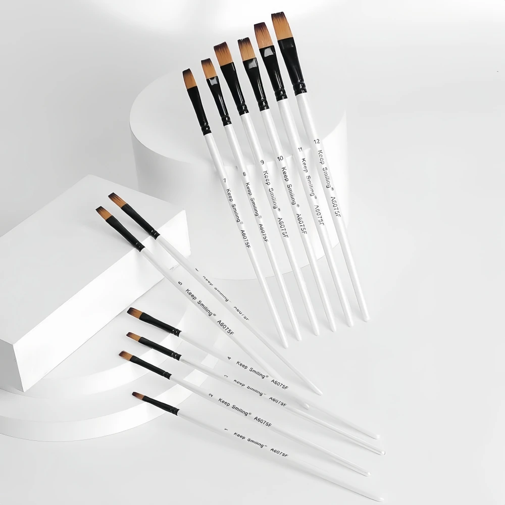 Keep Smiling 12pcs Pearl White Handle Nylon Hair Watercolor Artist Painting Brushes Set for Art Painting