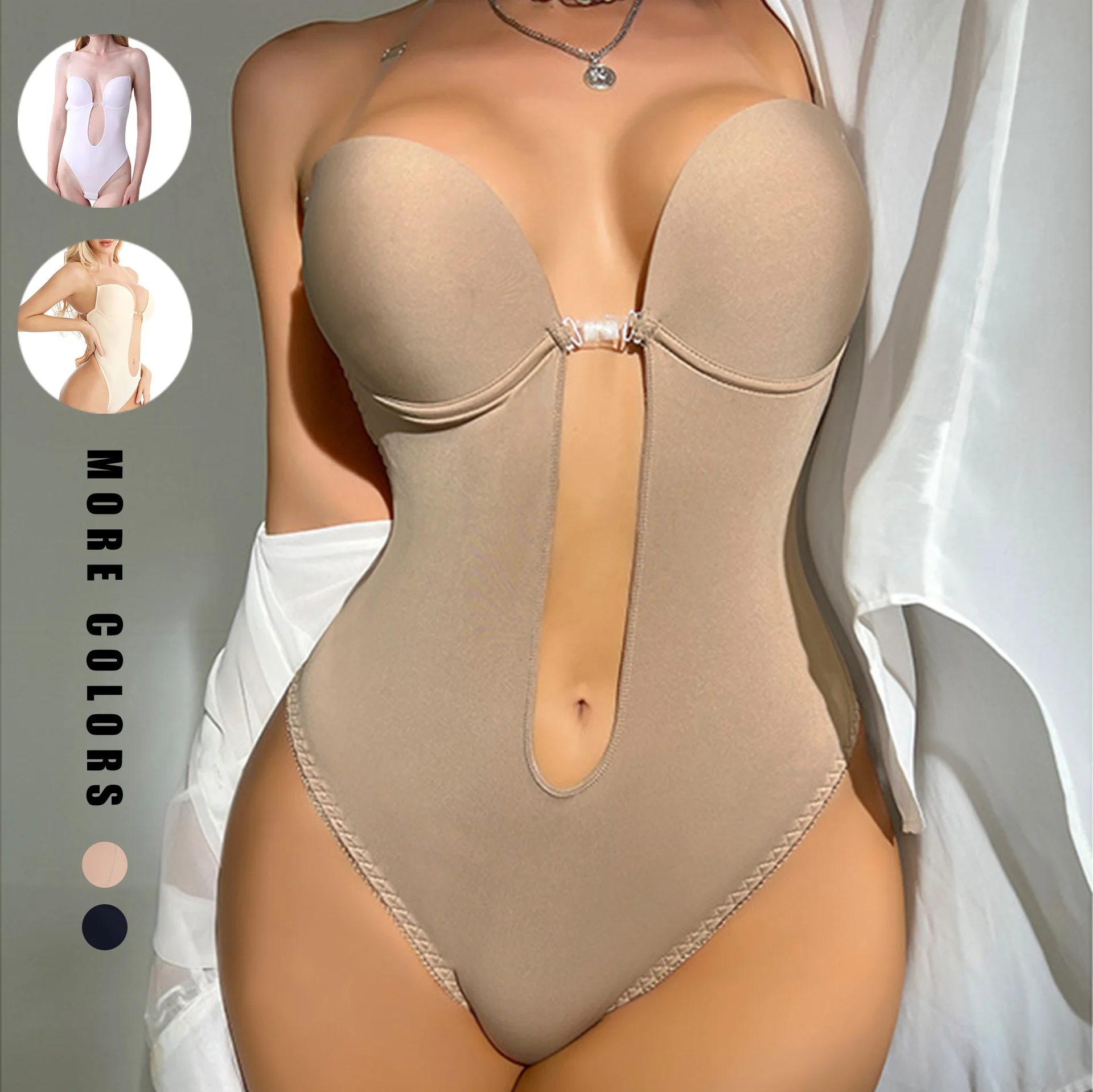 U Plunge Thong Bodysuit Tight Fitting Leotard Women Sleeveless Wedding Dinner Jumpsuit Backless Bodysuit Women Body Shaper