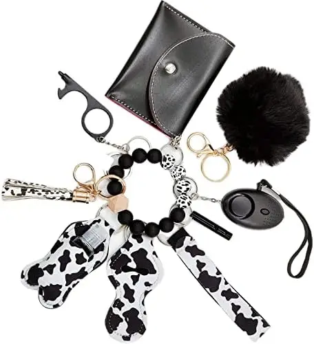 Customized Factory Price Silicone Key Ring Bracelet Elastic Beaded Keychain self defense metal stick keychain For Girls