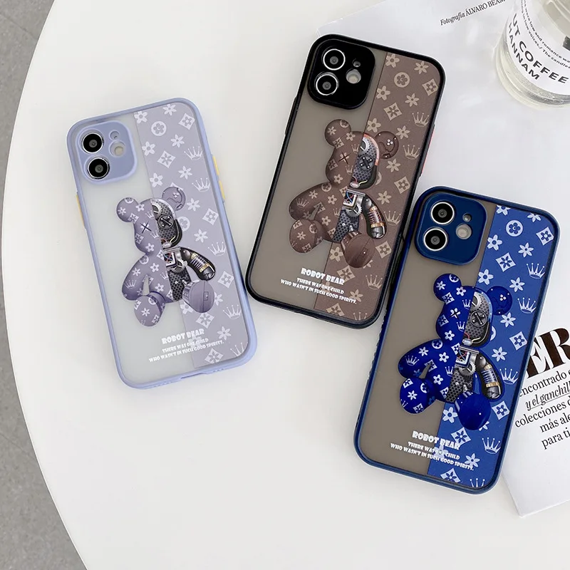 brand mechanical bear case for iphone 14 13 12 11 Pro Max XR X XS 7 8 Plus funny silicone cover