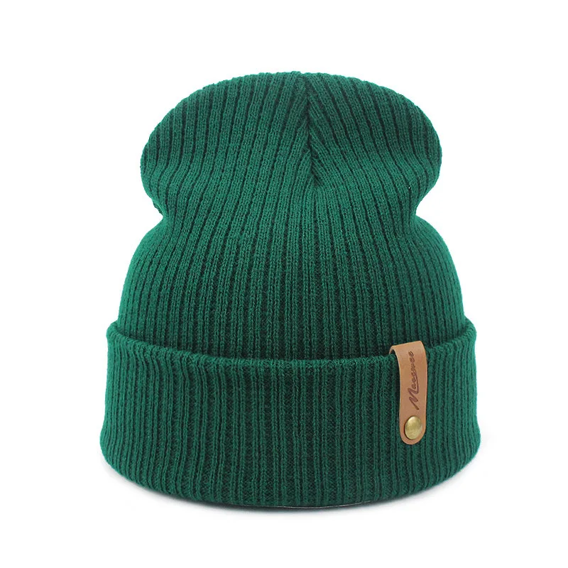 Autumn And Winter knitted Wool Hat Pullover  Beanie Hat Leather Label Logo Custom Cross-border Explosion Hat