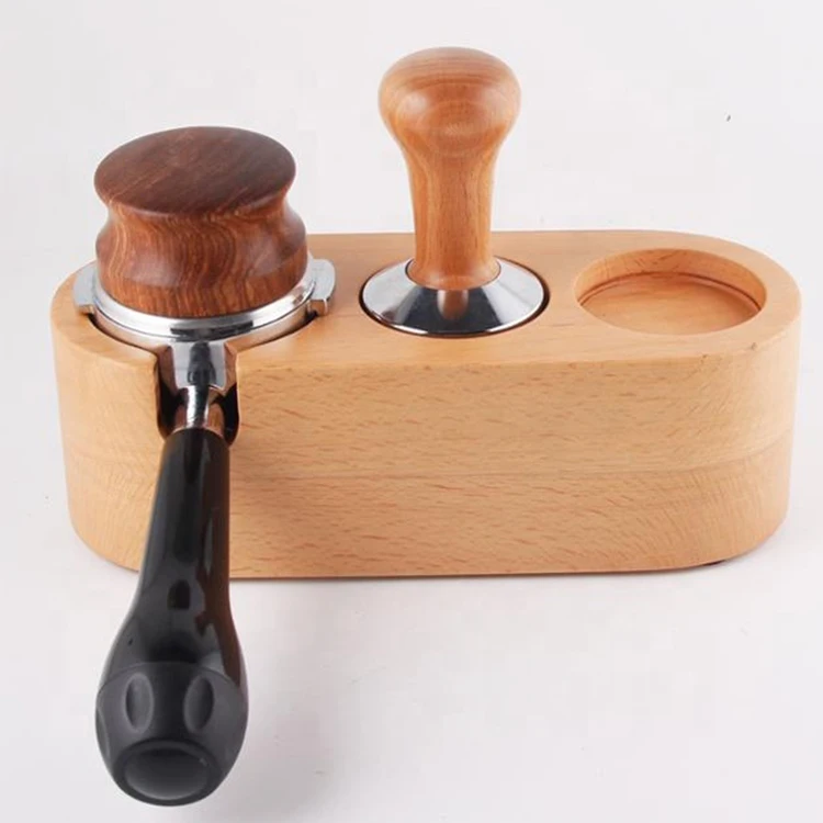 Simple High Quality 58mm Wood Outdoor Camping Coffee Tamper Set Coffee Tamper Distributor