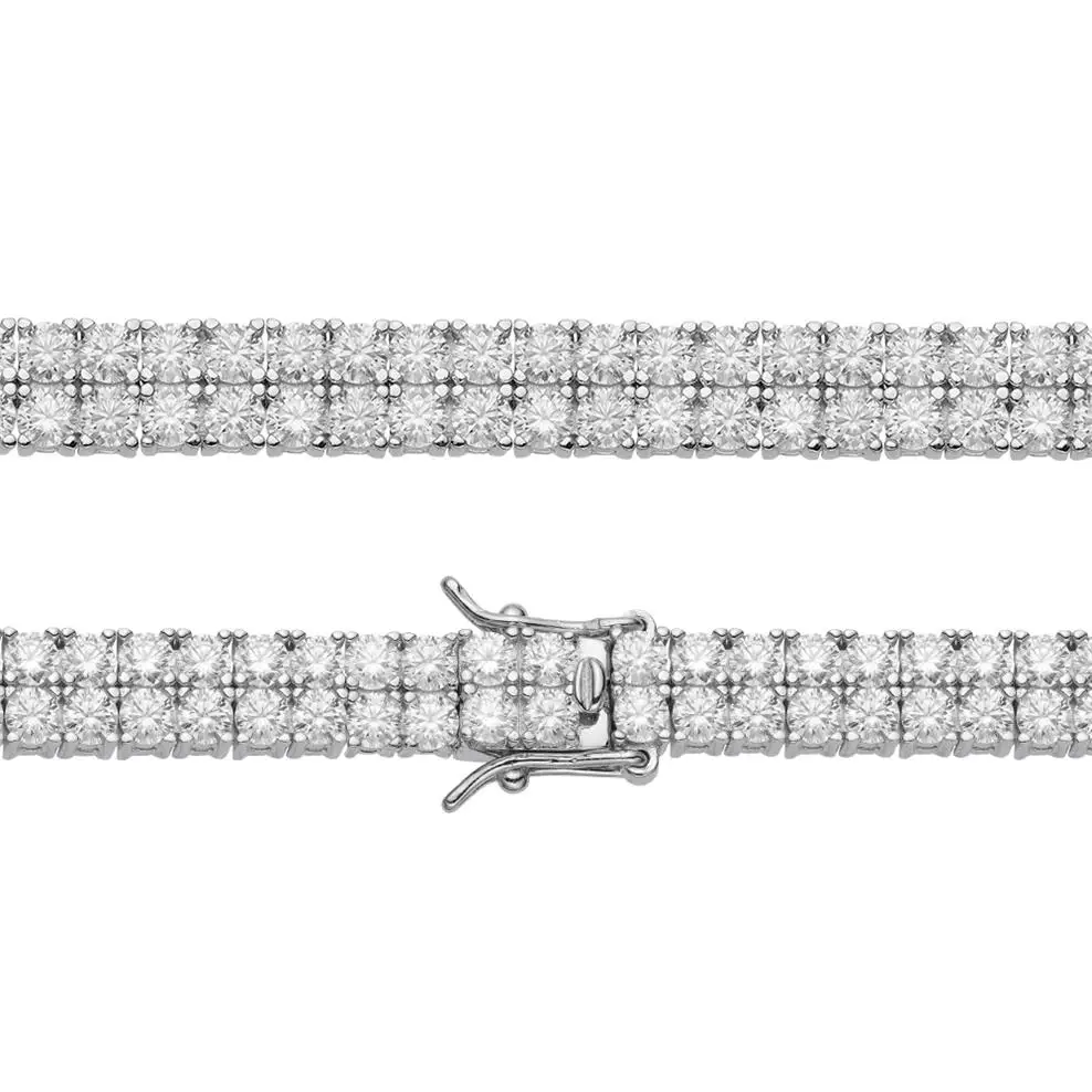 Classical Hiphop Two Rows Prong Set Ice Out Zircon Diamond Rhodium Gold Plated 925 Silver Tennis Chain Bracelets