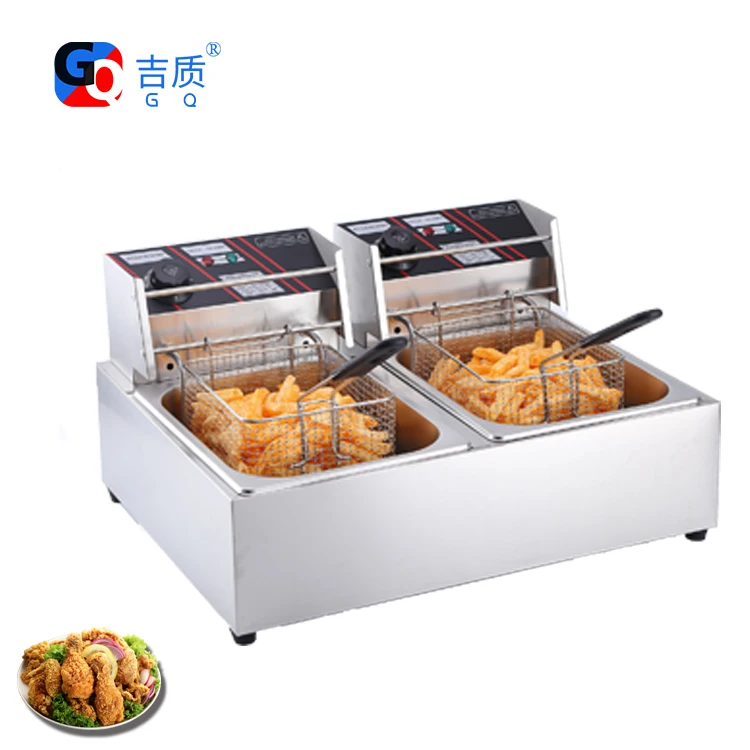 GQ-82 Коммерческая электрическая фритюрница с двумя решетками высокое качество 2 корзина из нержавеющей стали фритюрница машина с линия производства картофельных чипсов