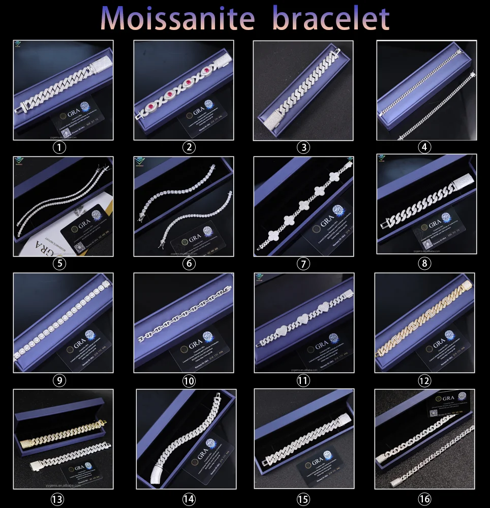 Wholesale 8MM -20MM Moissanite Cuban Chain Necklace Factory Direct Hip Hop Style Vvs Diamond 925 Silver Cuban Link Bracelet