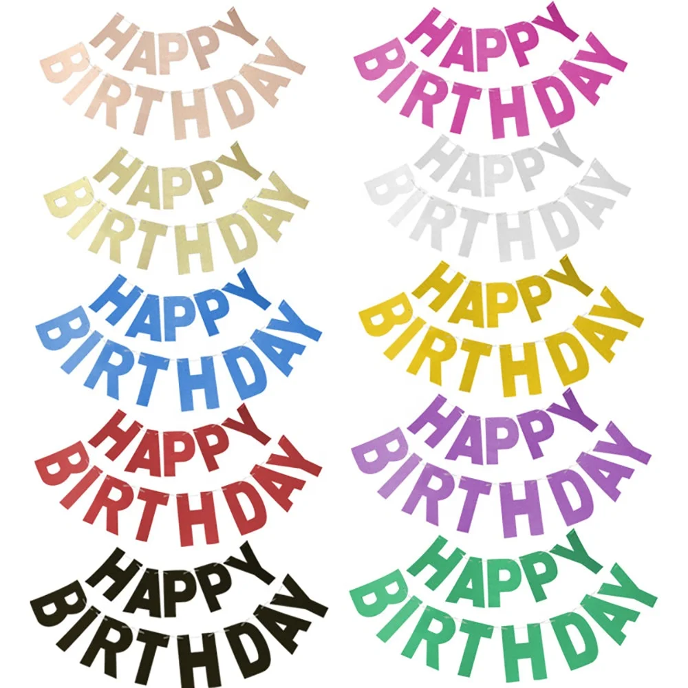 Оптовая продажа заводская цена красочный Золотой блестящий бумажный флаг на день рождения с надписью баннер украшение