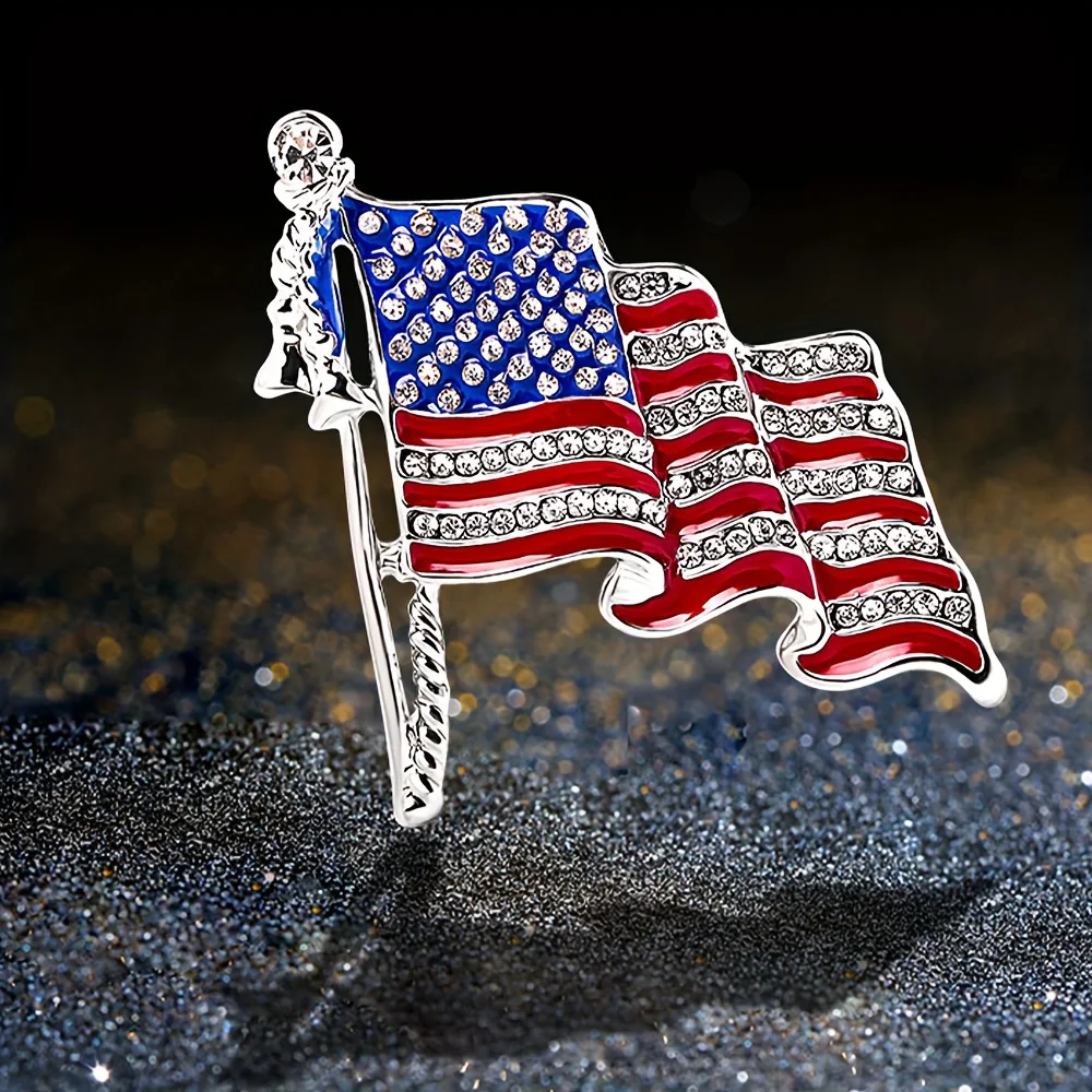 Custom Rhinestone American Flag Lapel Pin Butterfly Design Metal Badge for Accessories