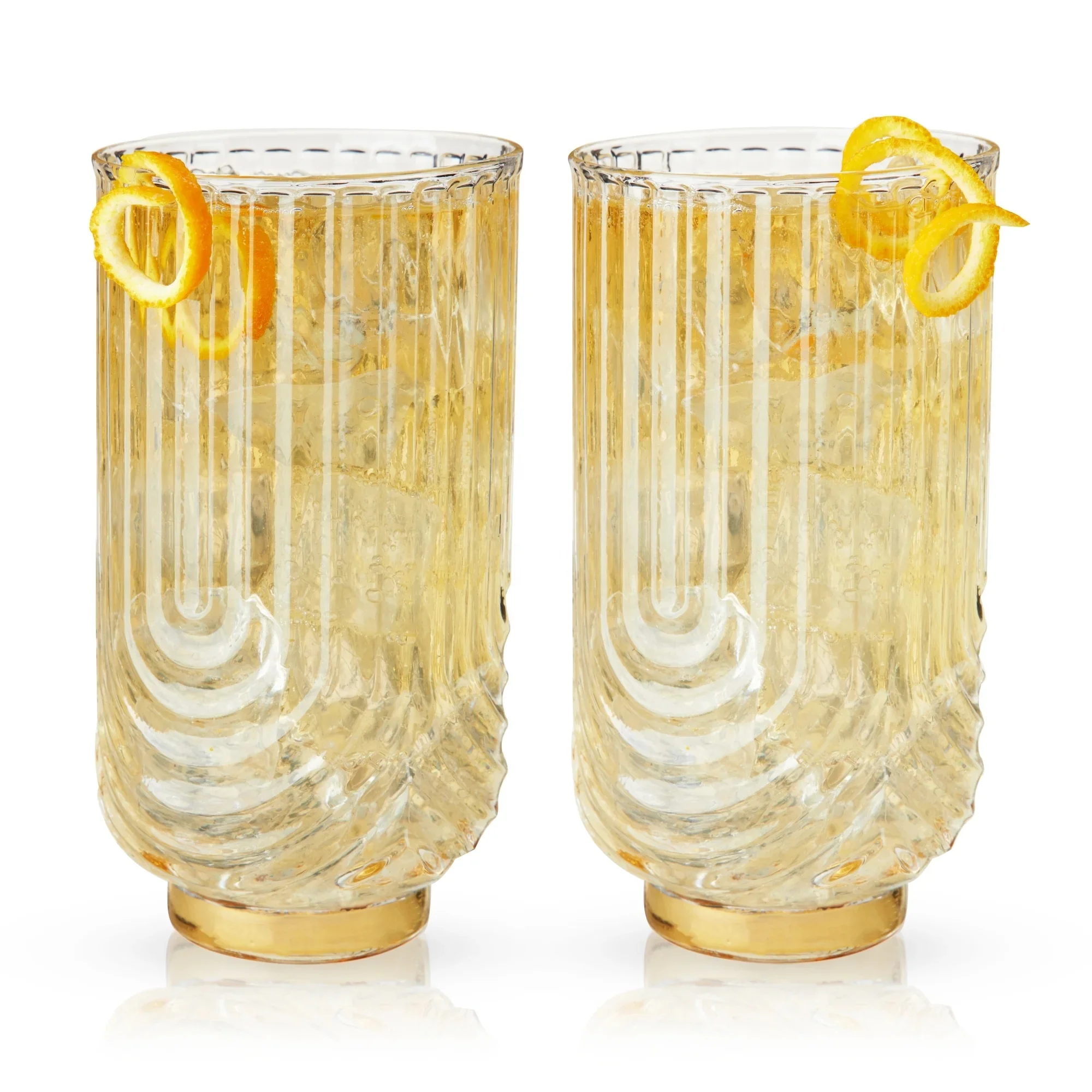 Hand Made 15Oz Old Fashioned U Shaped Unique Lead Free Crystal Whiskey Glass Highball Glass with Gold Electroplating Base