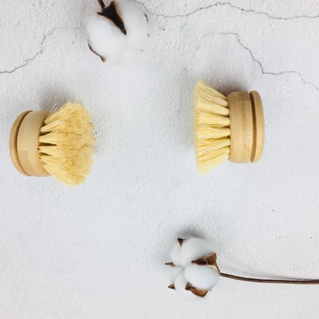 Natural Bamboo Handle Pot Cleaner Dish Brush with replacement head