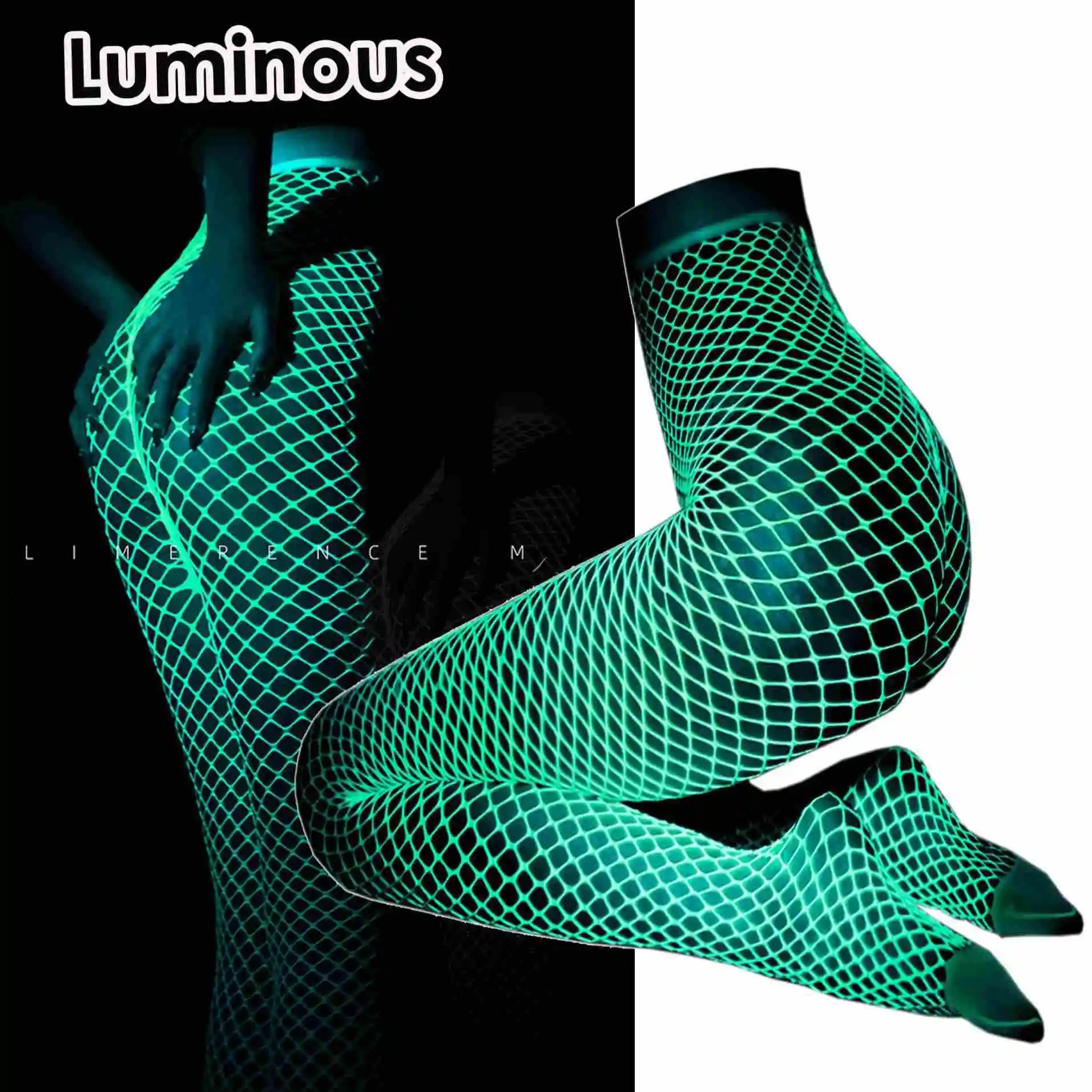Glow in the dark Luminous fiishnet socks stocking sexy party pantyhose tights for woman (1600590594389)