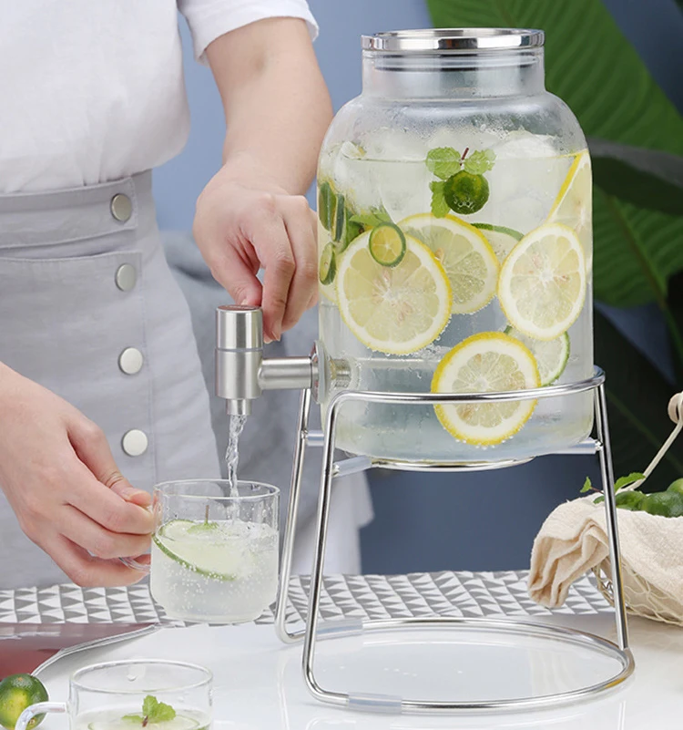 3L High borosilicate glass Juice Dispenser With Stand Glass Jar With Faucet Tap