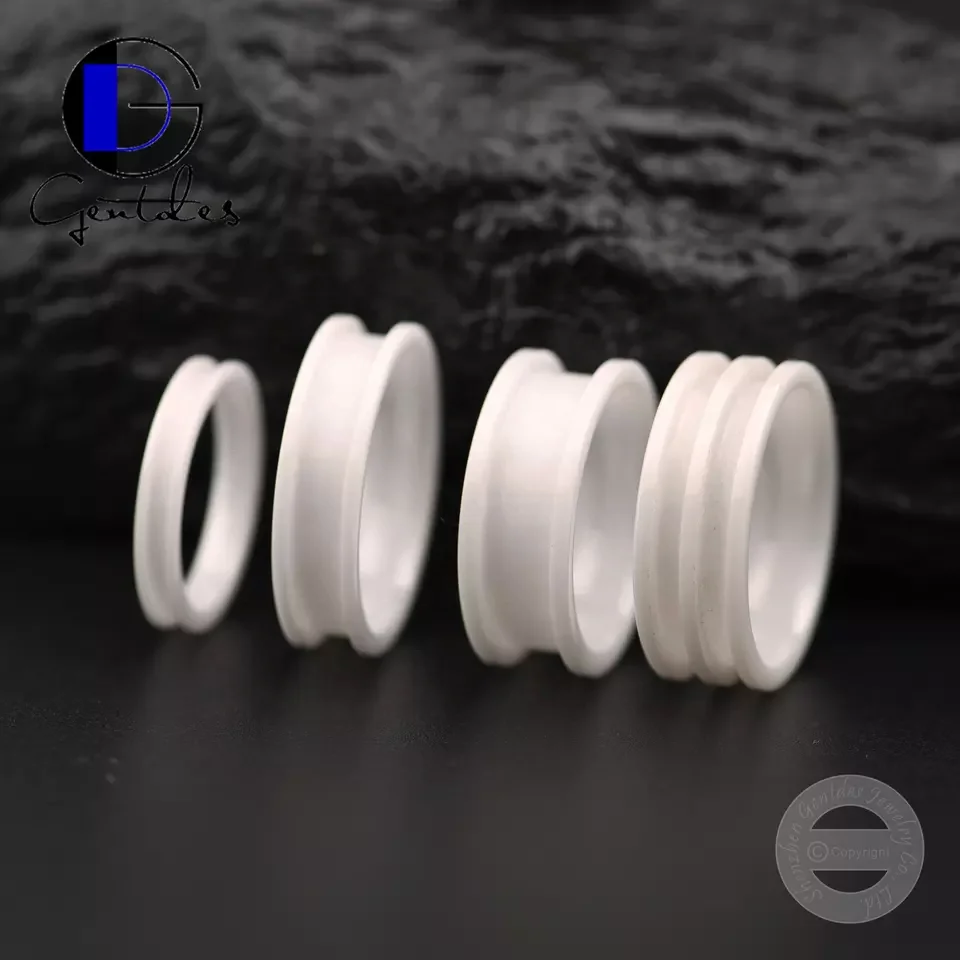 Gentdes Jewelry New Arrive White Ceramic Ring Blank 8mm Ring Core for DIY Inlay Unique Wedding Ring