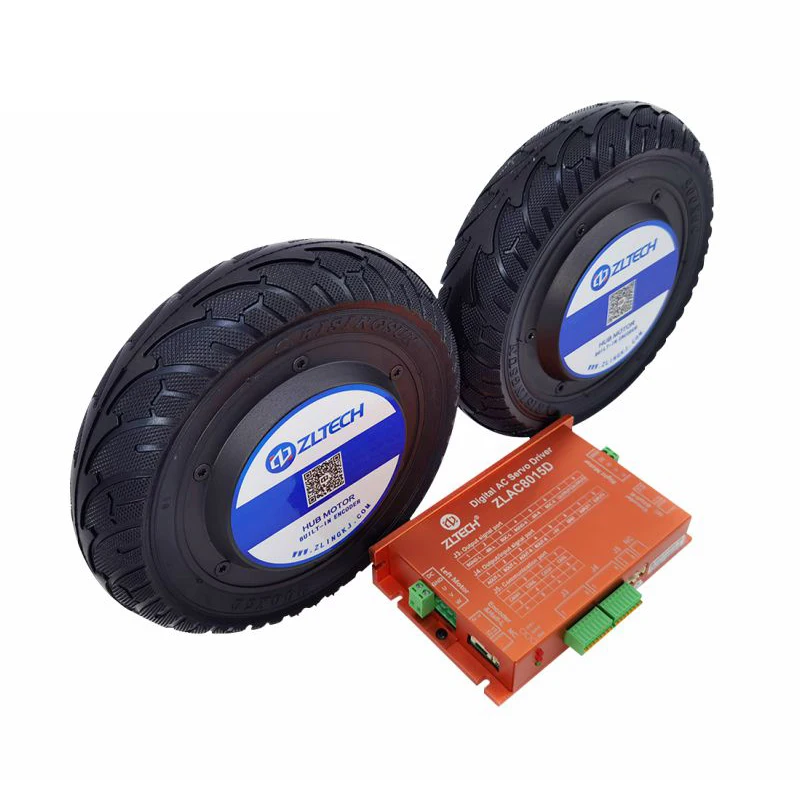 ZLTECH IP65 8 inch 24V 150W 120kg single axle shaft brushless electric UGV encoder DC wheel hub servo motor for delivery robot