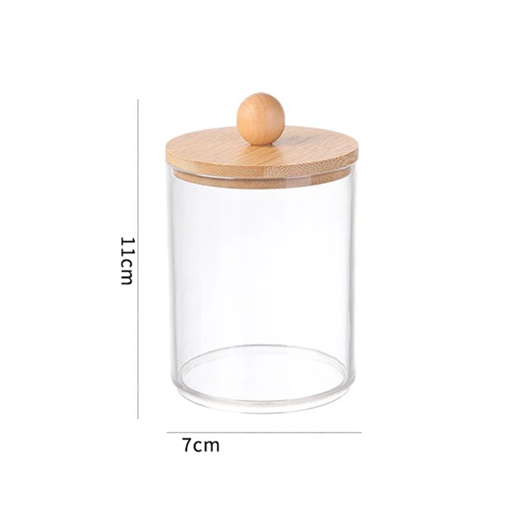 Hot Sale Clear Plastic Jar Containers Cotton Swab Holder with Bamboo Lids